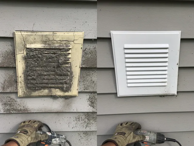 Rancho Palos Verdes Dryer Vent Cleaning technician installing high-quality dryer vent cover at a residential property in Rancho Palos Verdes